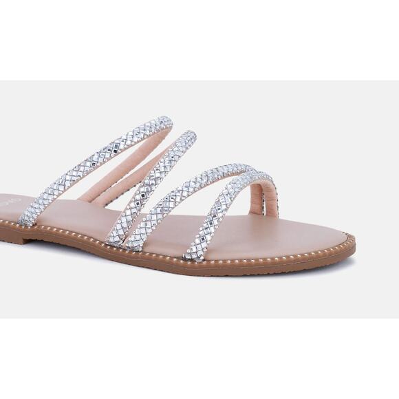 Novo Starry Sliders, Nude, Diamonte Straps, Flats, Shoe Size 7 - Picture 2 of 6